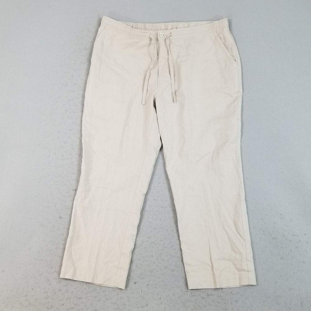 Cubavera Pants Mens XXL Beige Linen Blend Drawstring Casual Beach Straight Leg